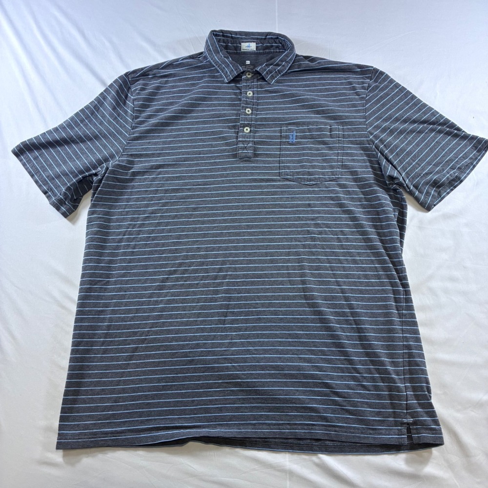 Johnnie-O Hangin Out Mens XXL Polo Shirt Gray Blue Striped Golf Short Sleeve XXL